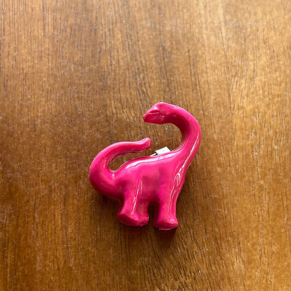 Vintage 1980s Hot Pink Dinosaur Pin | Retro Brontosaurus Resin Brooch